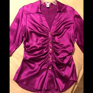 Cache silk/spandex fitted dressy shirt